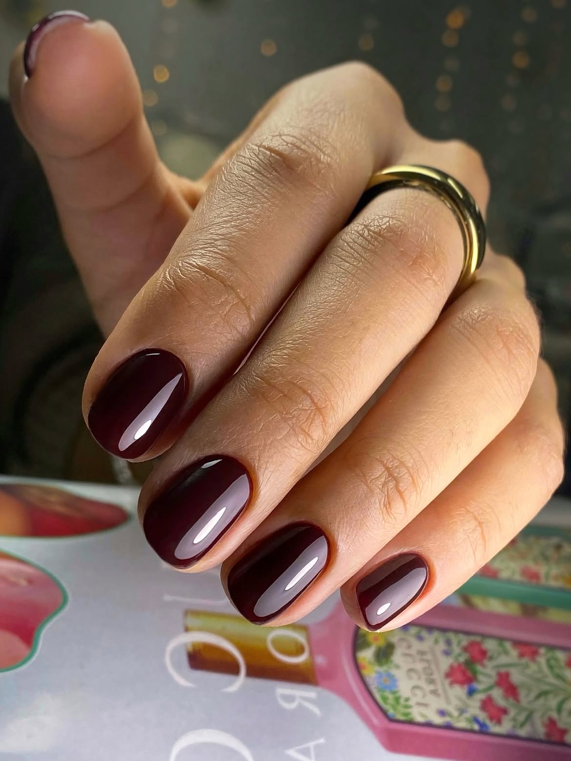 Deep Burgundy Glossy Oval Nails