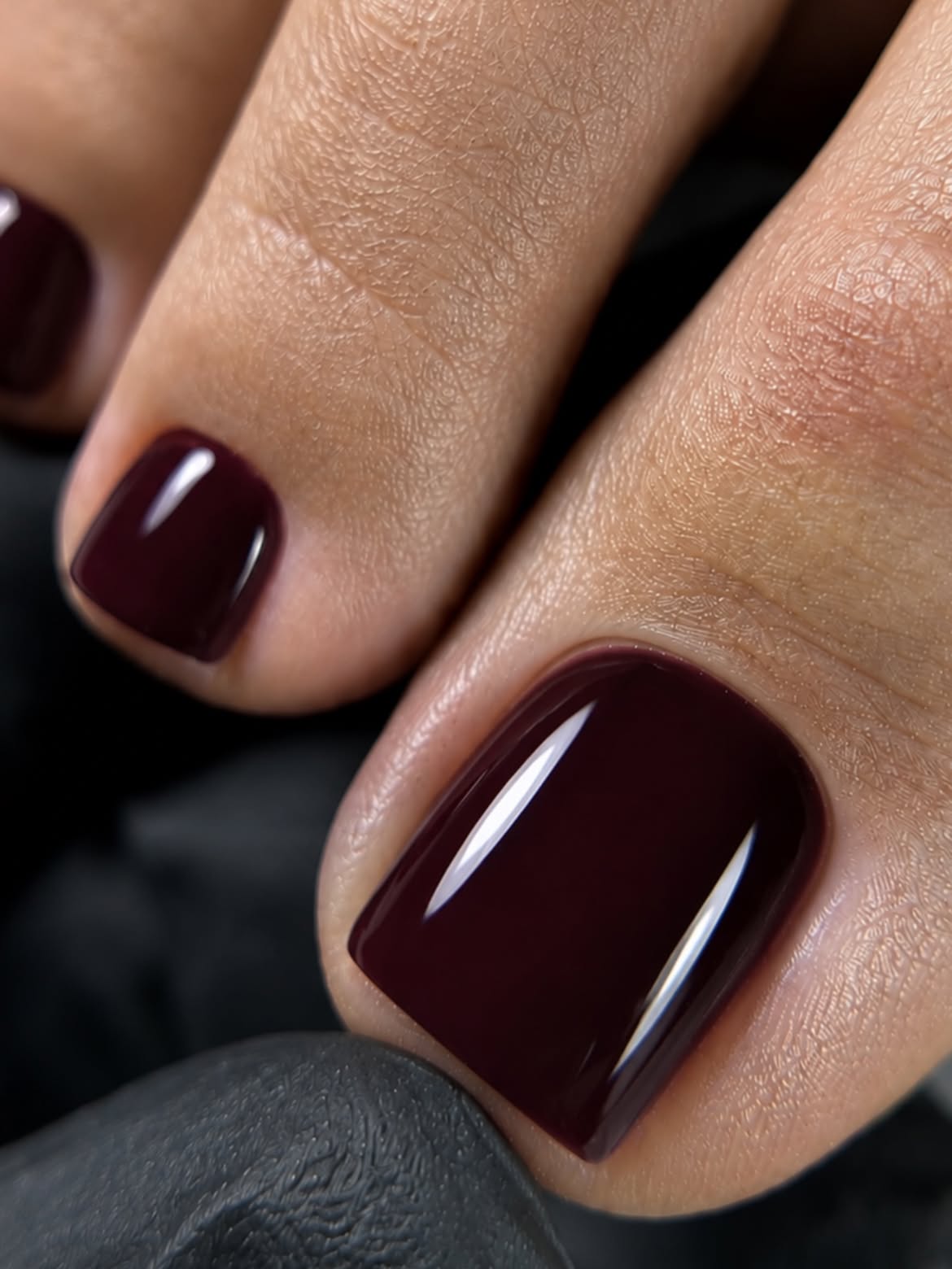 Deep Burgundy Glossy Short Square Pedicure