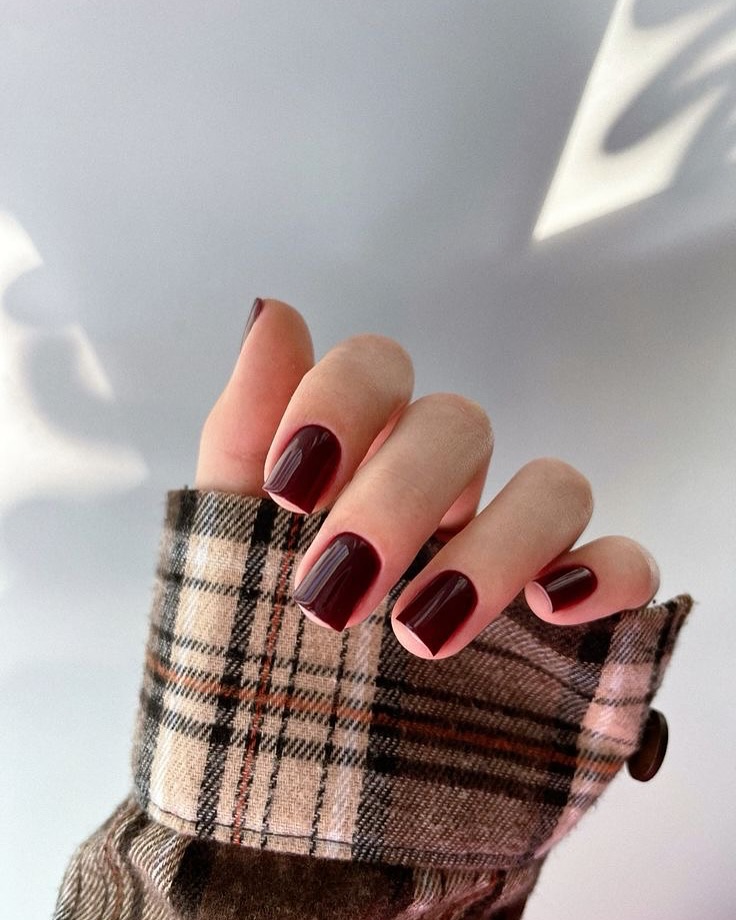 Deep Burgundy Glossy Squoval Nails