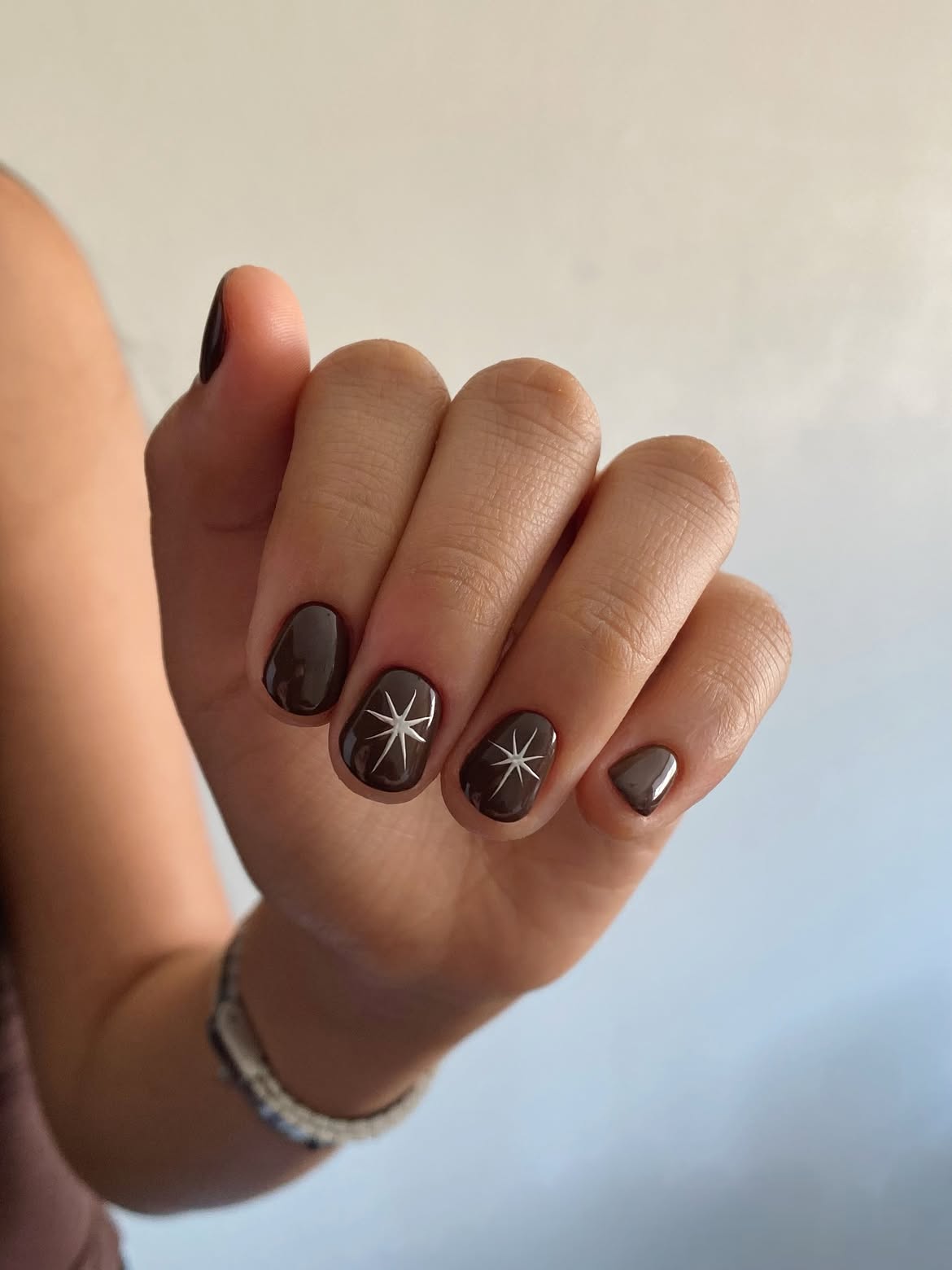 Deep Espresso Starburst Short Oval Nails