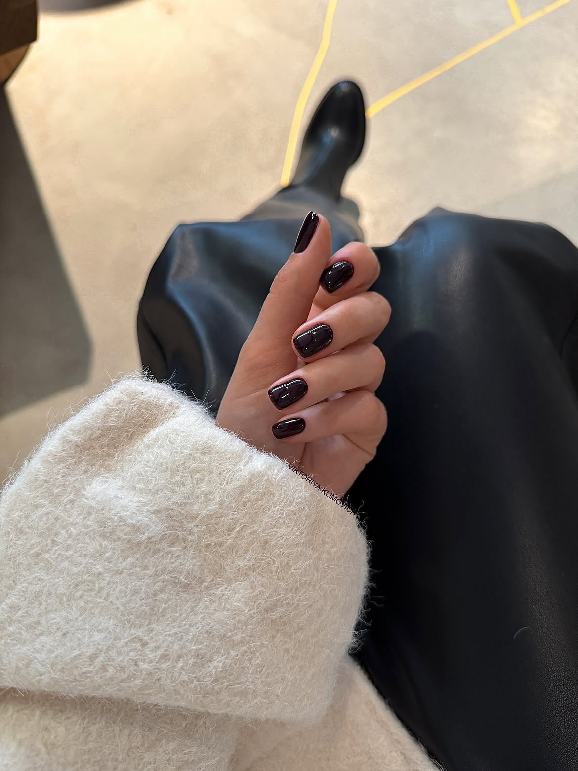 Deep Plum Glossy Short Oval Nails