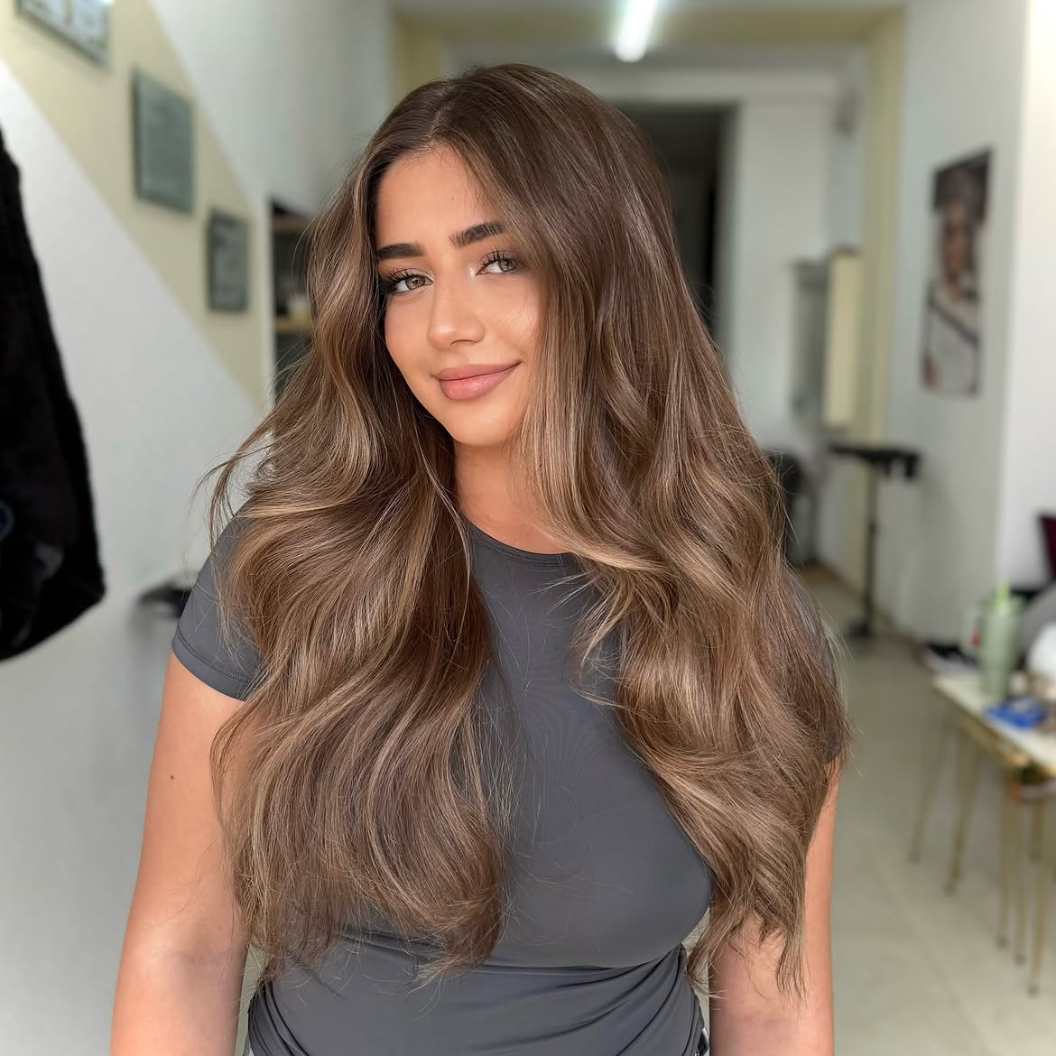 Dimensional Ash Brown Balayage With Voluminous Layers