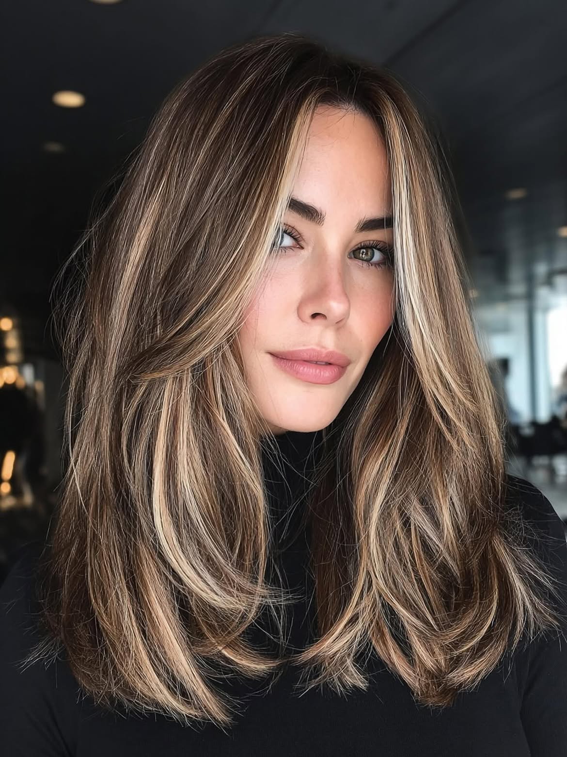 Dimensional Brunette Balayage With Face Framing Highlights
