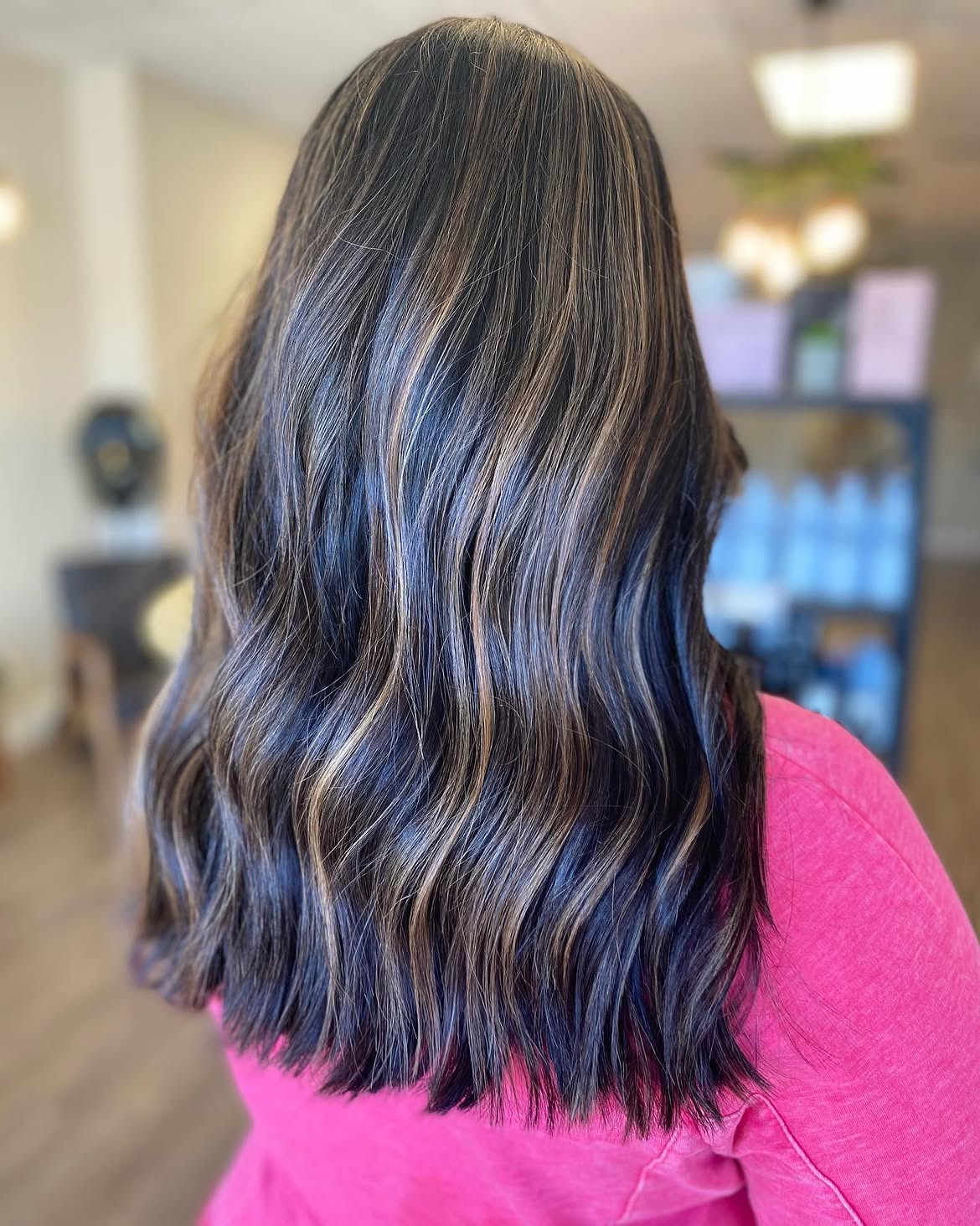 Dimensional Caramel Highlights On Jet Black Hair
