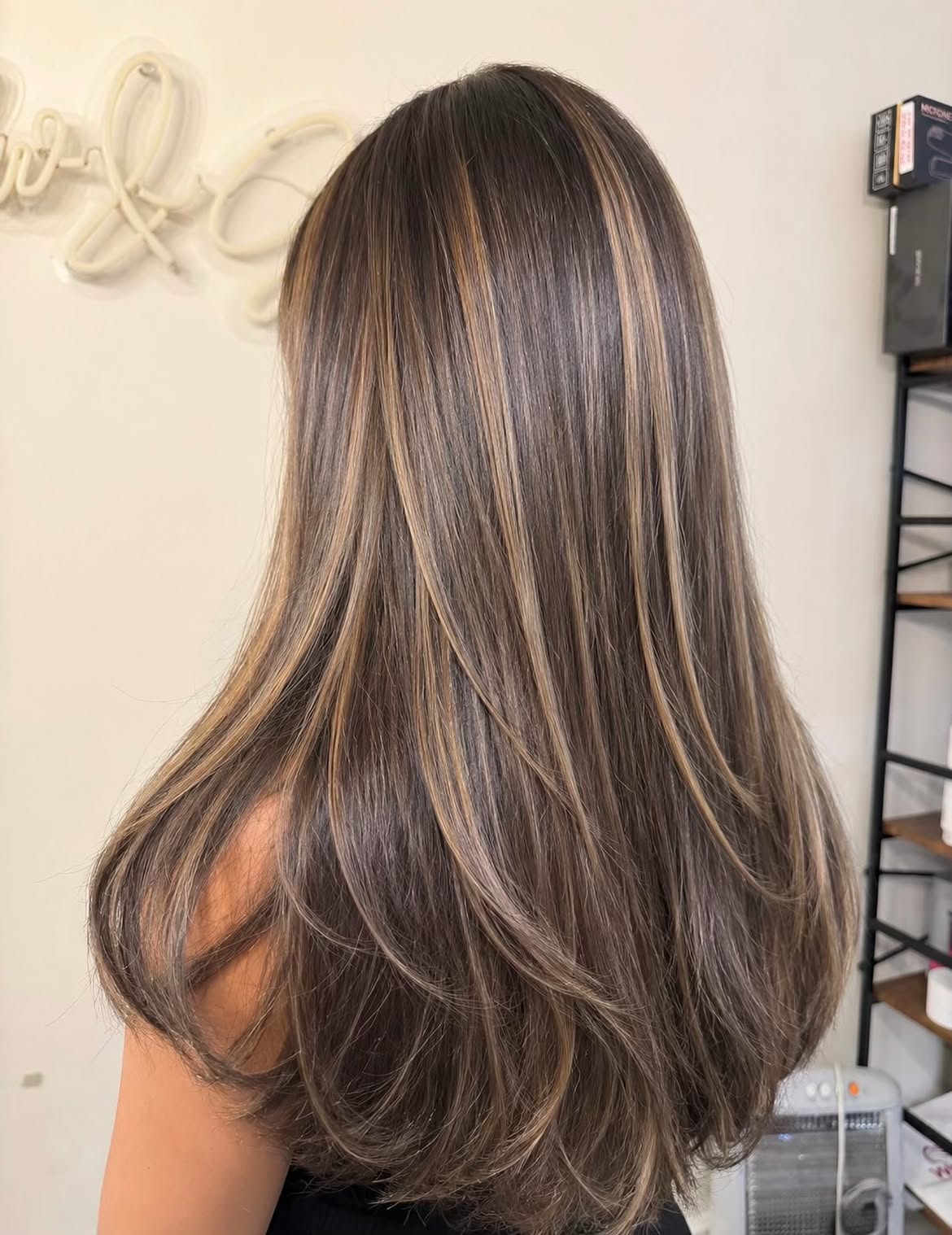 Dimensional Caramel Highlights On Long Layered Brunette Hair