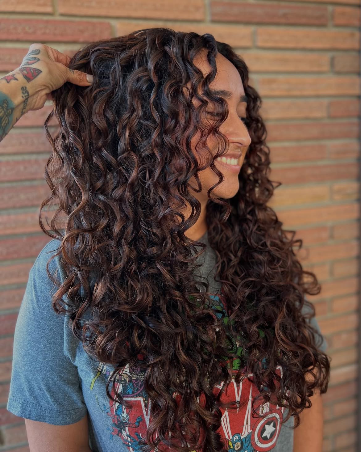Dimensional Chocolate Brown Cascading Curly Layers