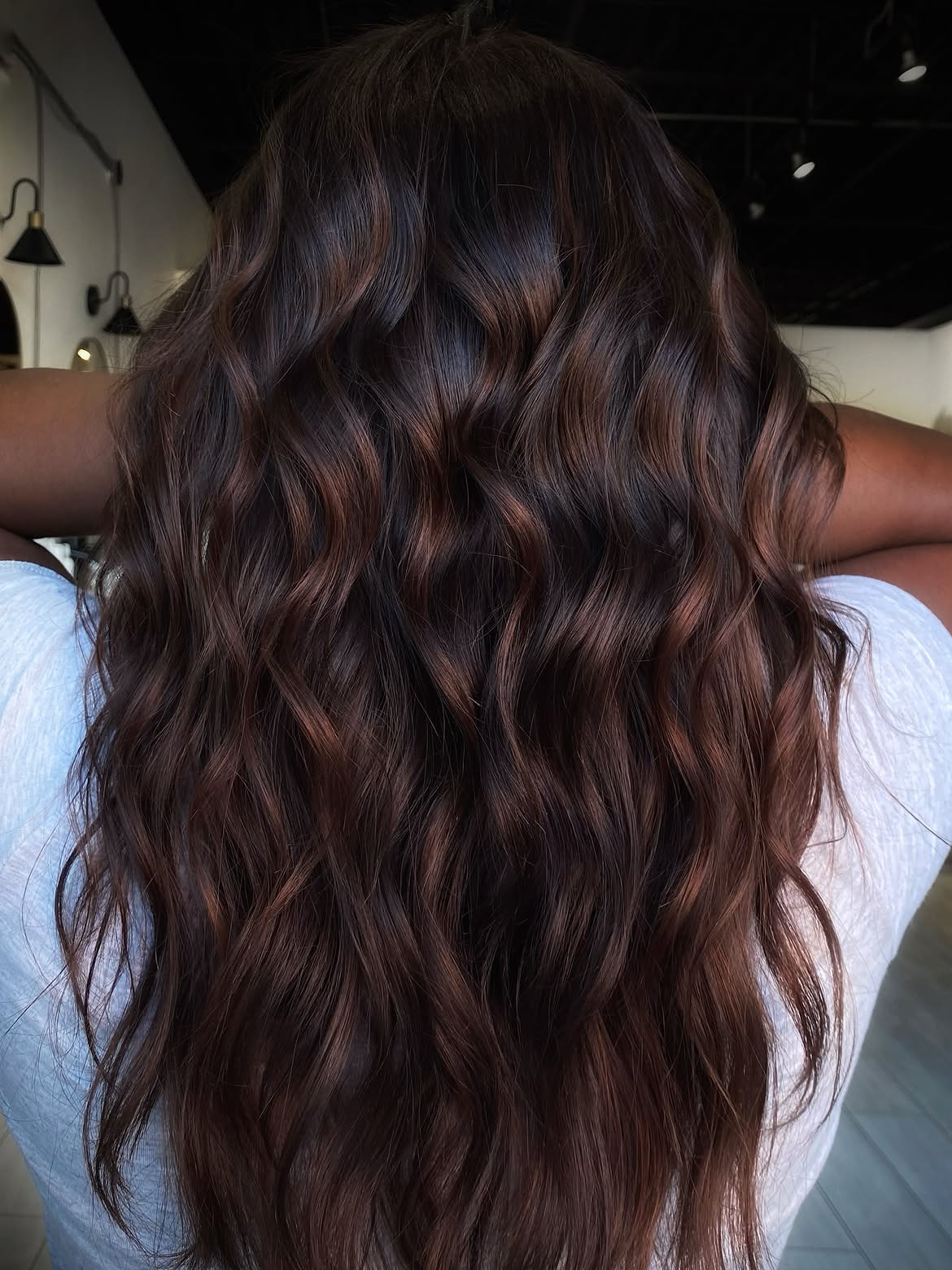 Dimensional Chocolate Brown Waves With Copper Undertones