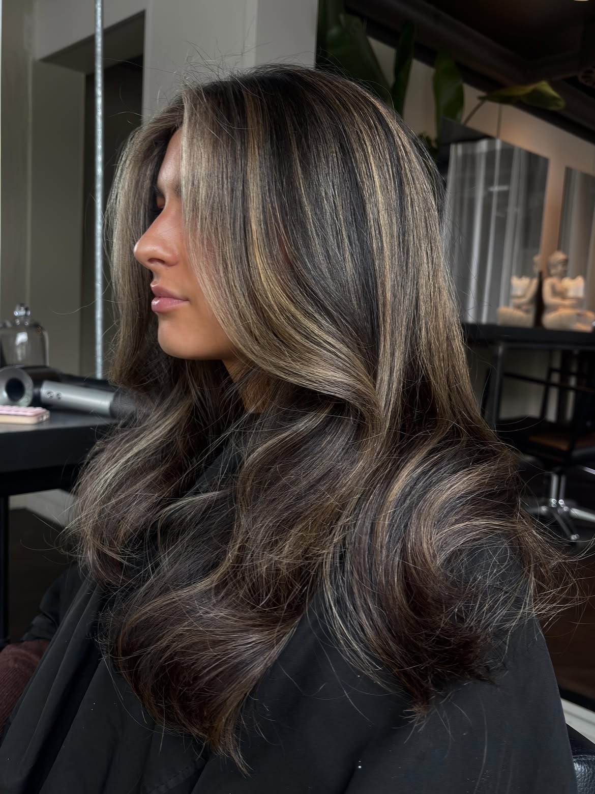 Dimensional Dark Hair With Caramel Highlights