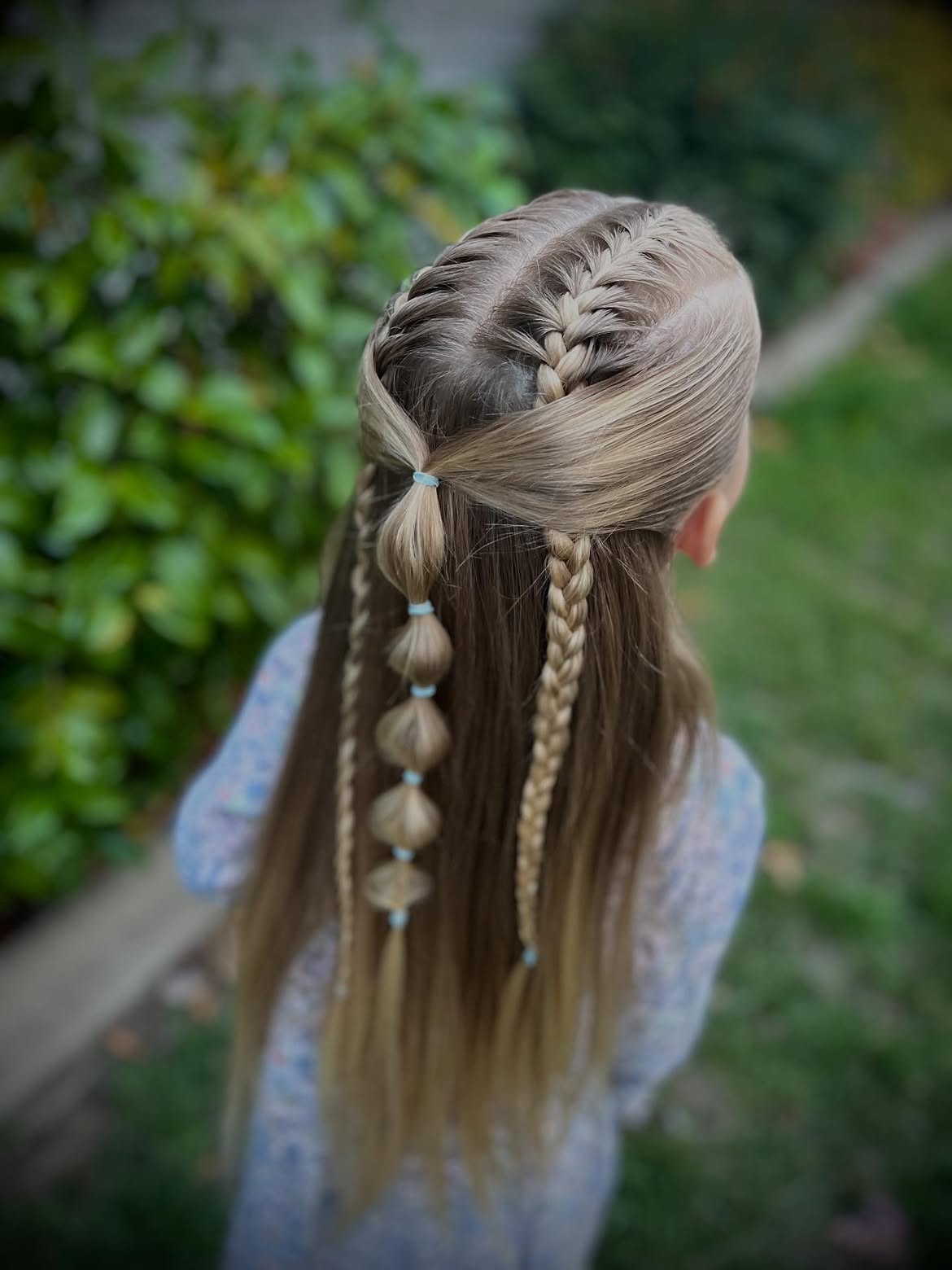 Double Dutch Braid Half Up Bubble Ponytail