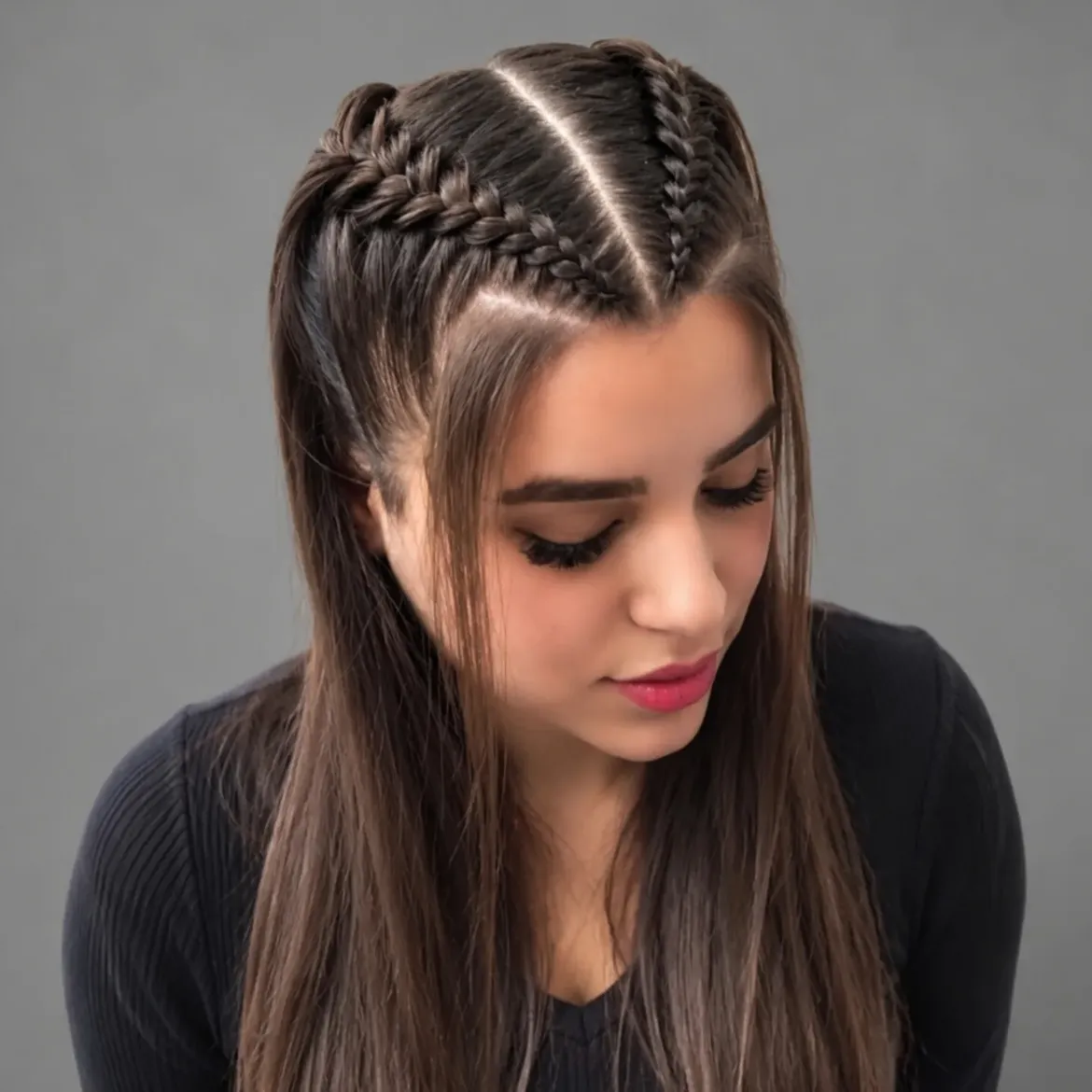 Double Dutch Braid Half Up Style