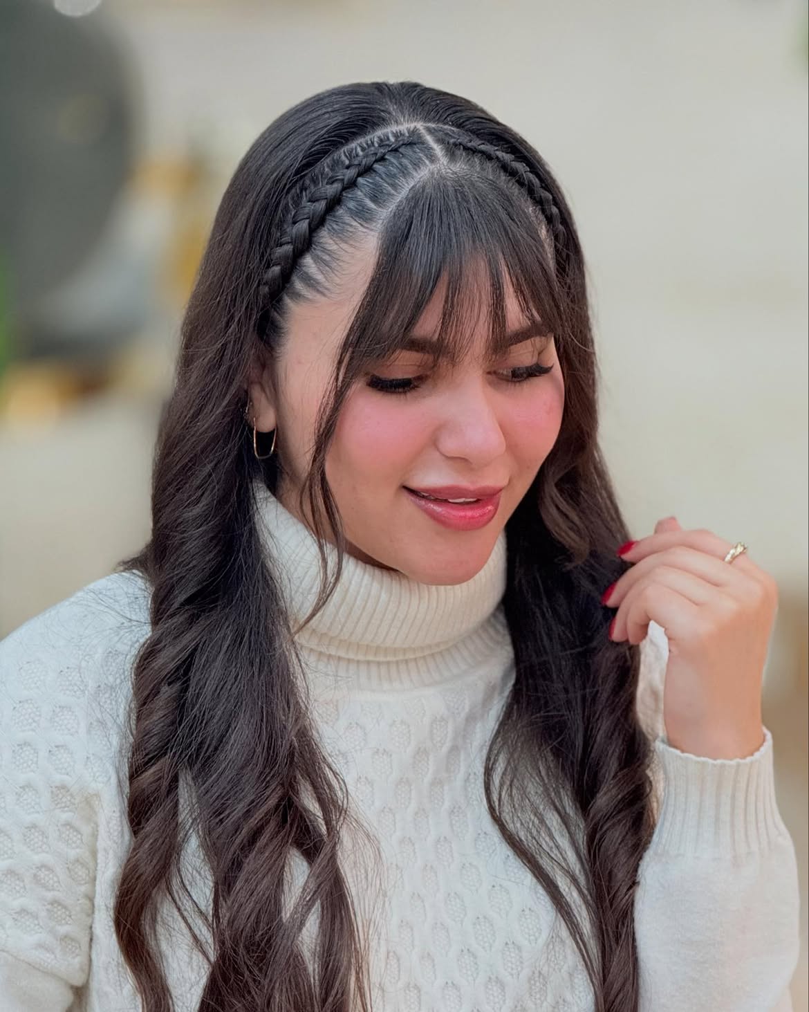 Double Front Braids With Wispy Face Framing Fringe