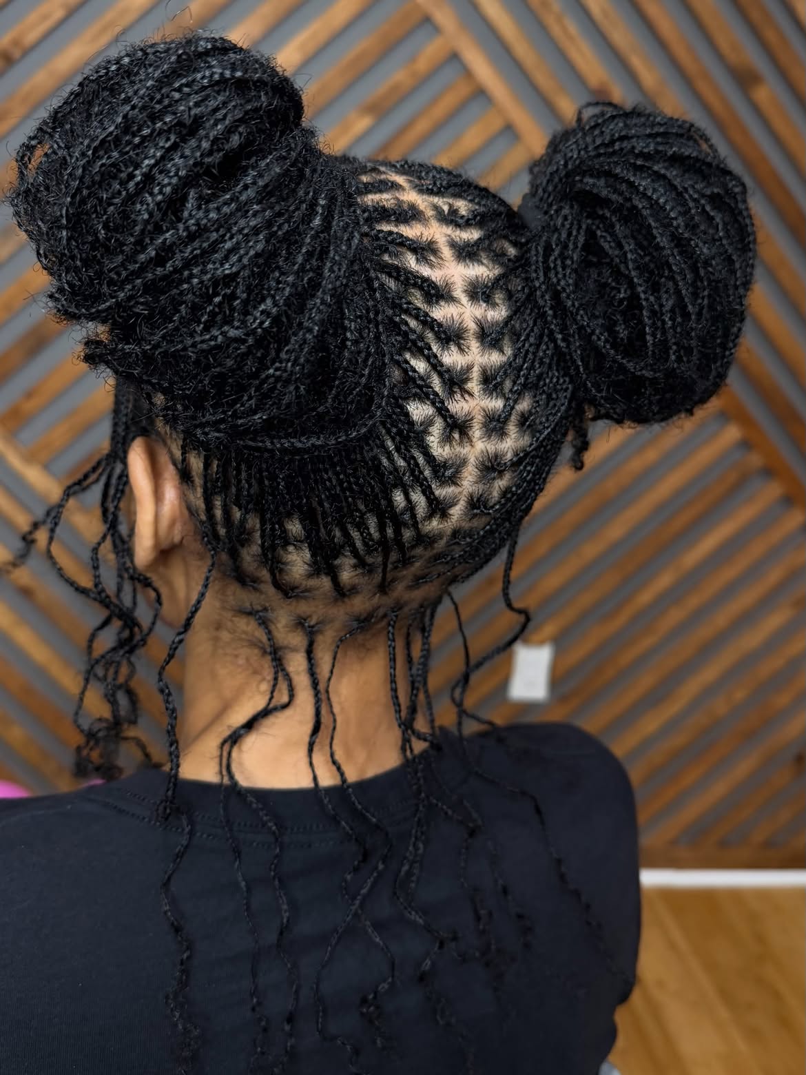 Double Space Buns With Intricate Micro Braids