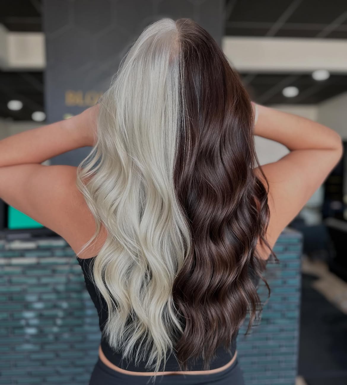 Dramatic Black and Blonde Split Dye