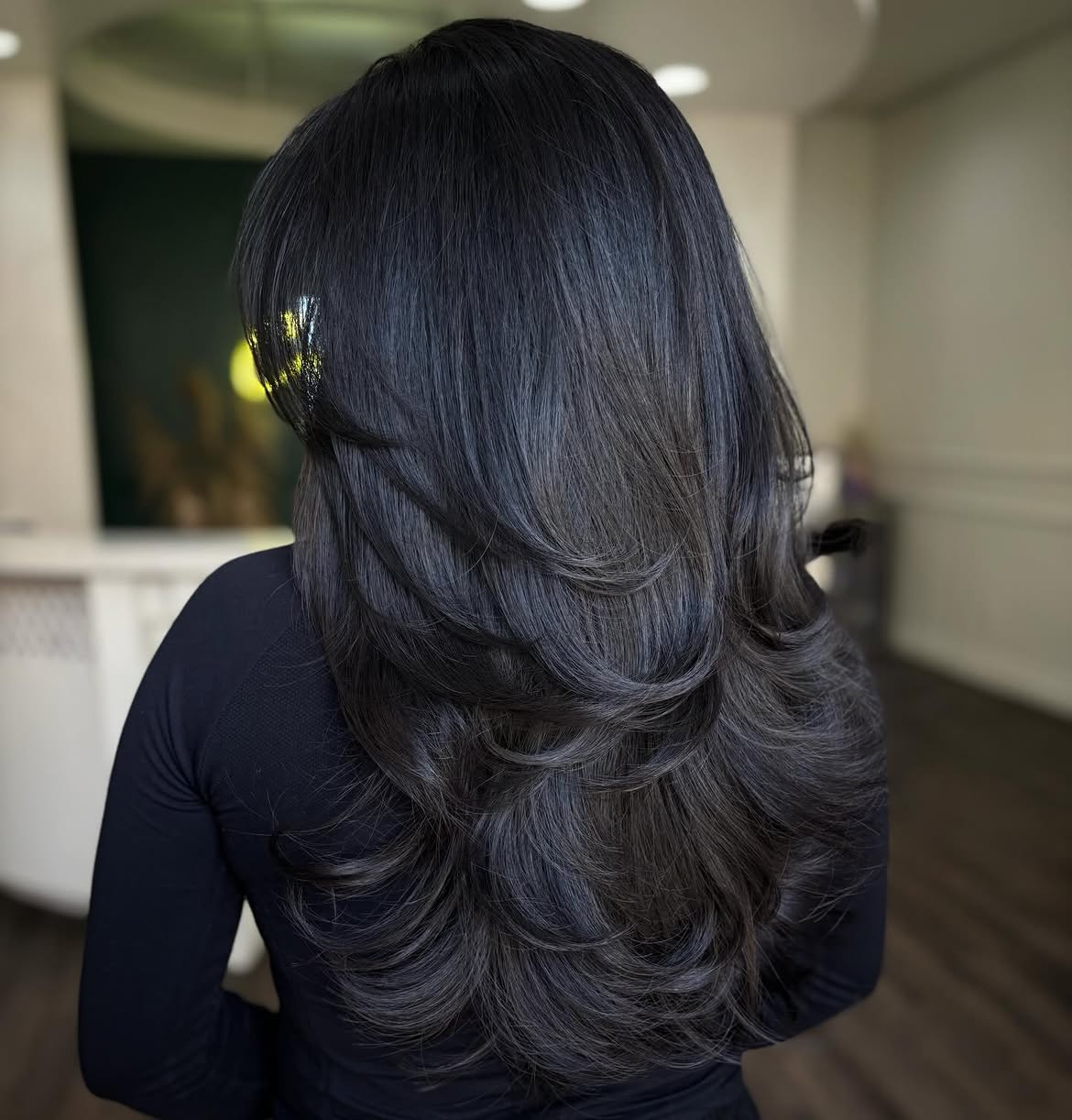 Dramatic Layered Cut On Deep Espresso Long Hair