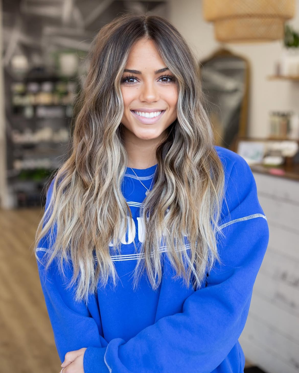 Effortless Beach Waves With Honey Blonde Balayage