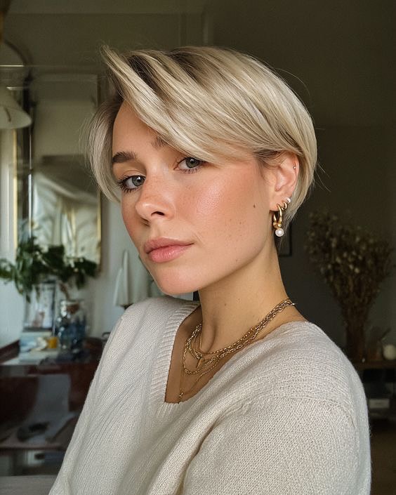 Effortless Chic Blonde Pixie With Side Bangs