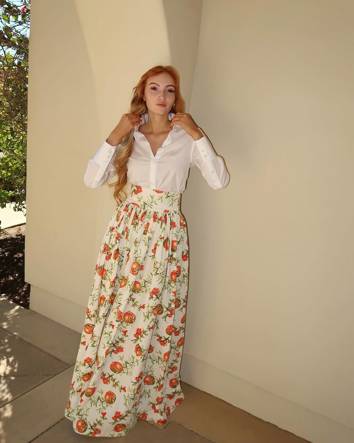 Effortless Elegance White Shirt With Floral Maxi Skirt