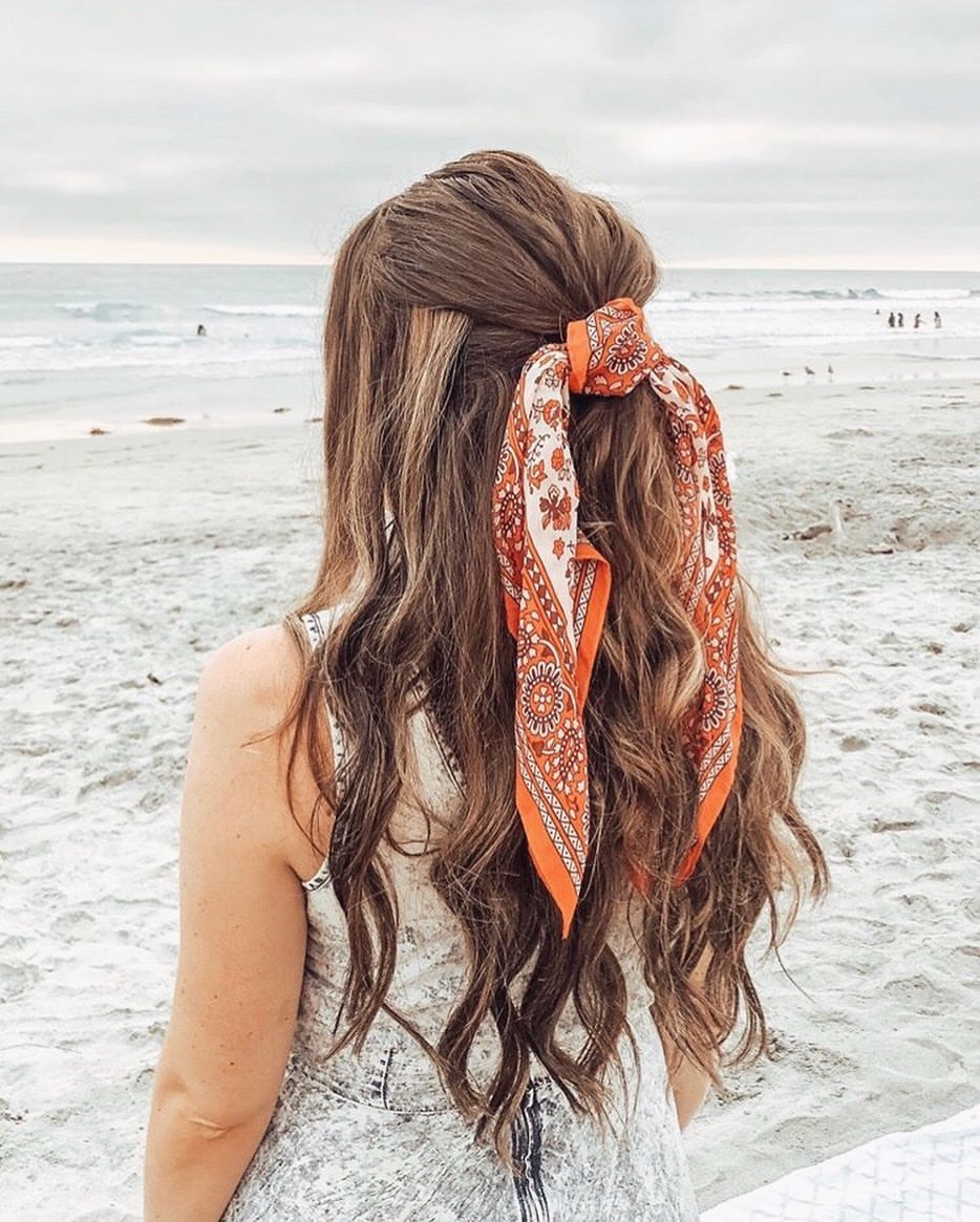 Effortless Half-Up Waves With Printed Scarf