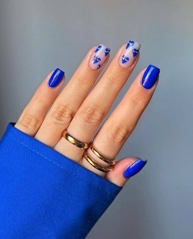 Electric Blue Hearts French Tips