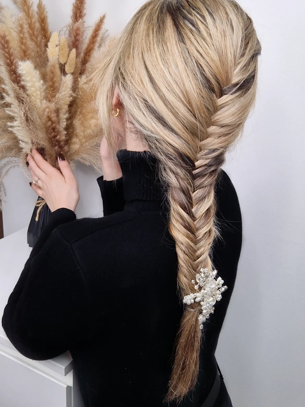 Elegant Fishtail Braid With Pearl Embellishment