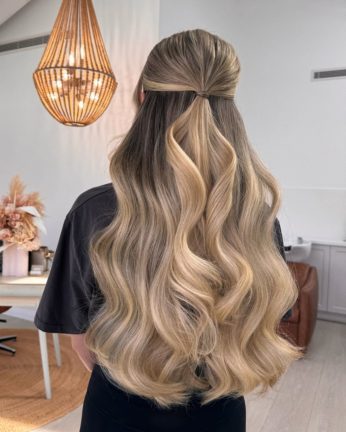 Elegant Half-Up Twisted Crown With Loose Waves