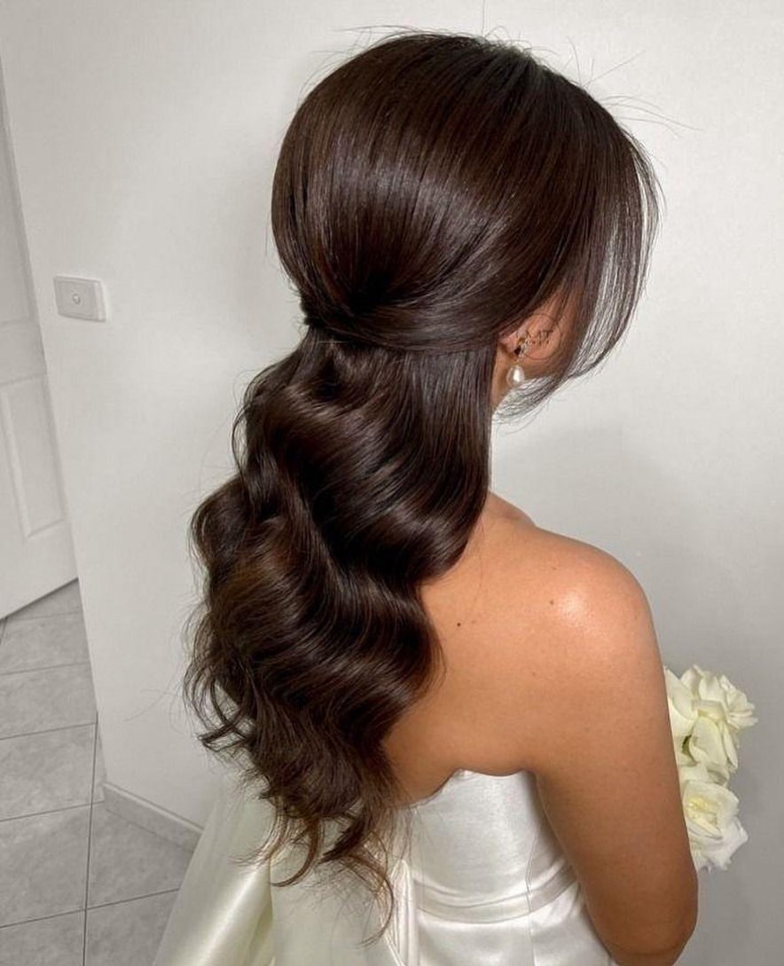 Elegant Hollywood Waves Half-Up Ponytail