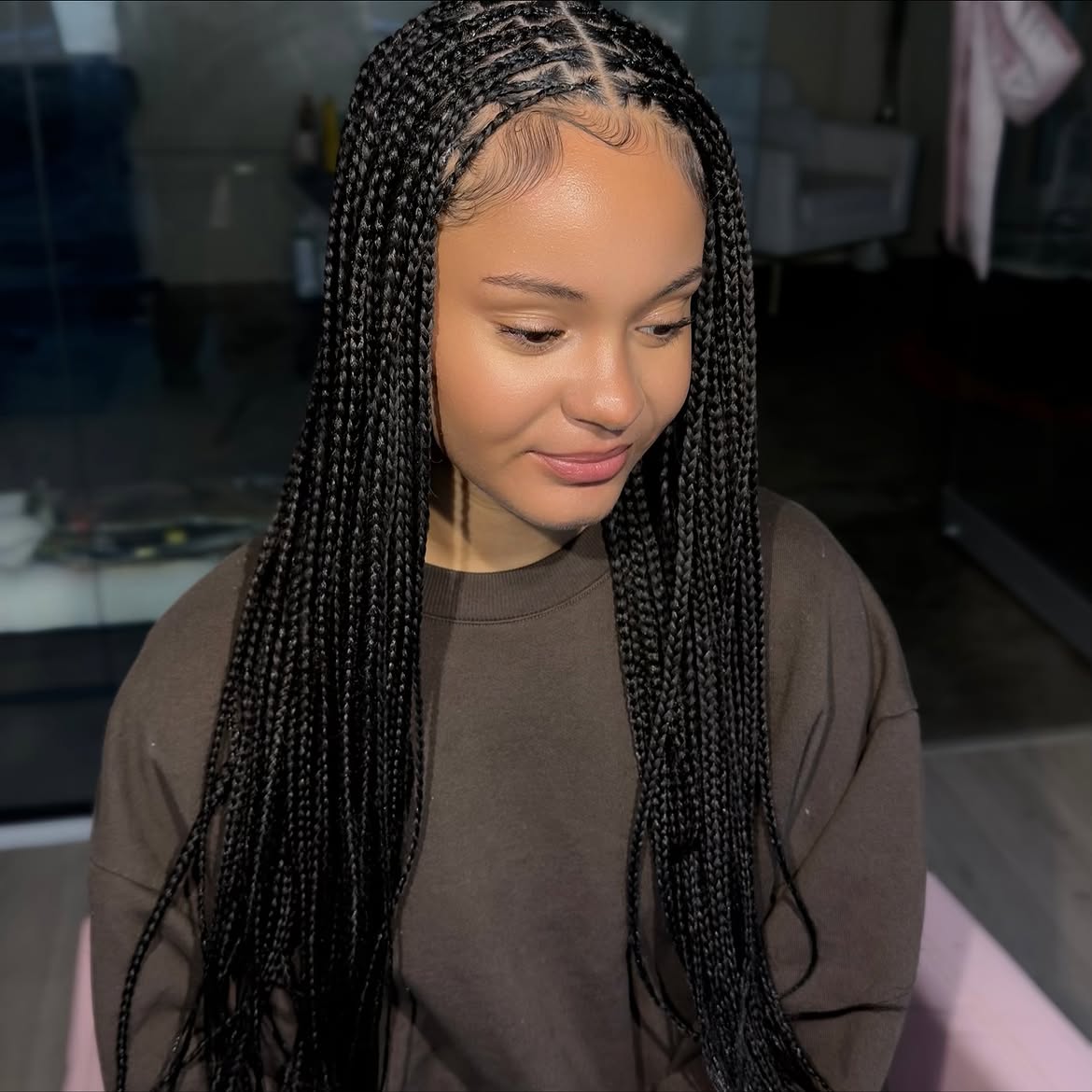 Elegant Micro Box Braids With Laid Edges