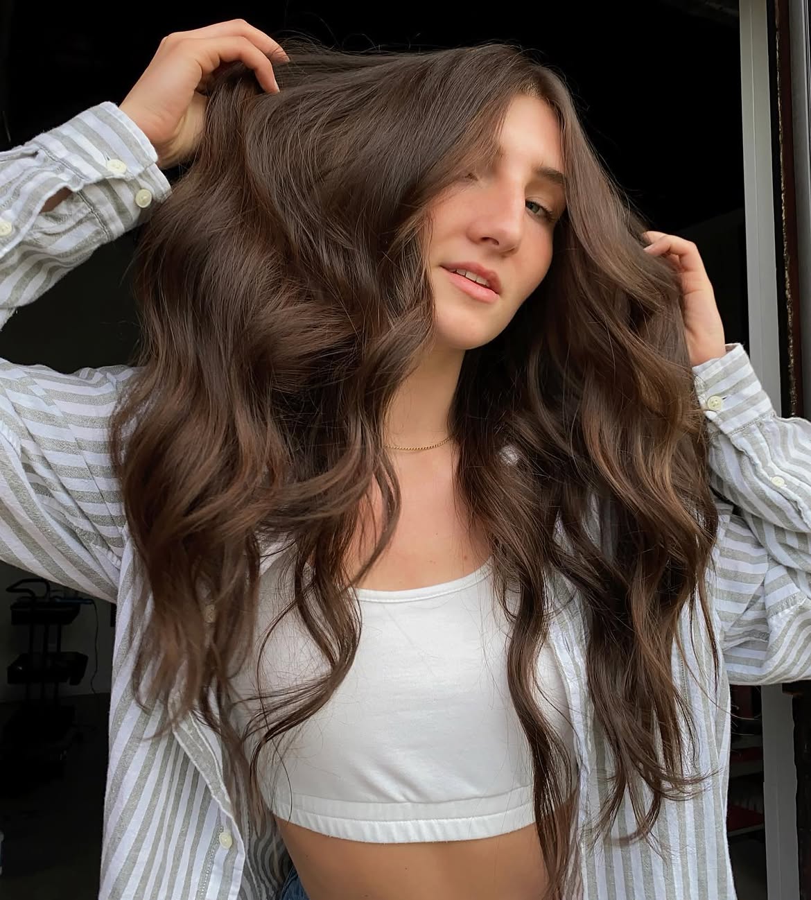 Espresso Brown Waves With Face Framing Layers