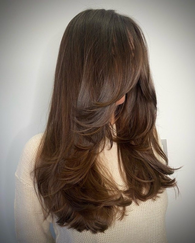 Feathered Layers With Subtle Chocolate Brown Balayage