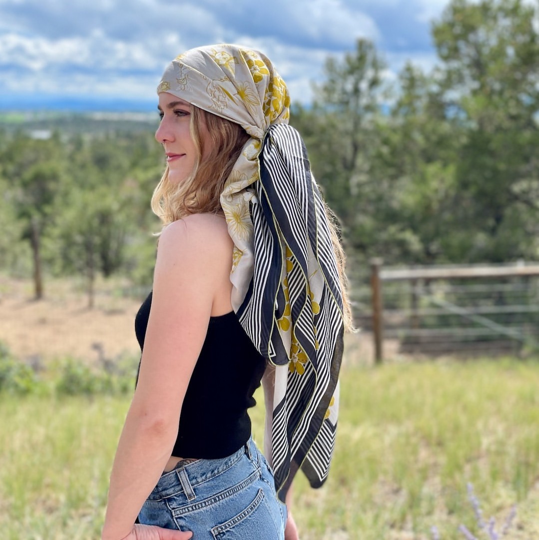 Floral Scarf Headwrap With Classic Denim And Tank