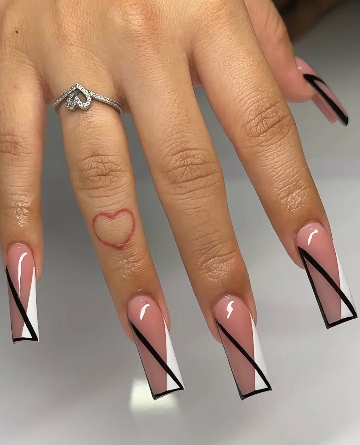 Geometric Abstract French Tip Square Nails