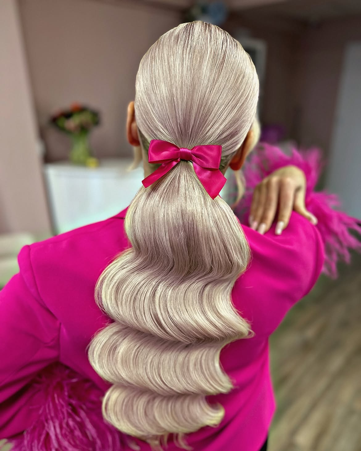 Glamorous Hollywood Waves Low Ponytail With Bow