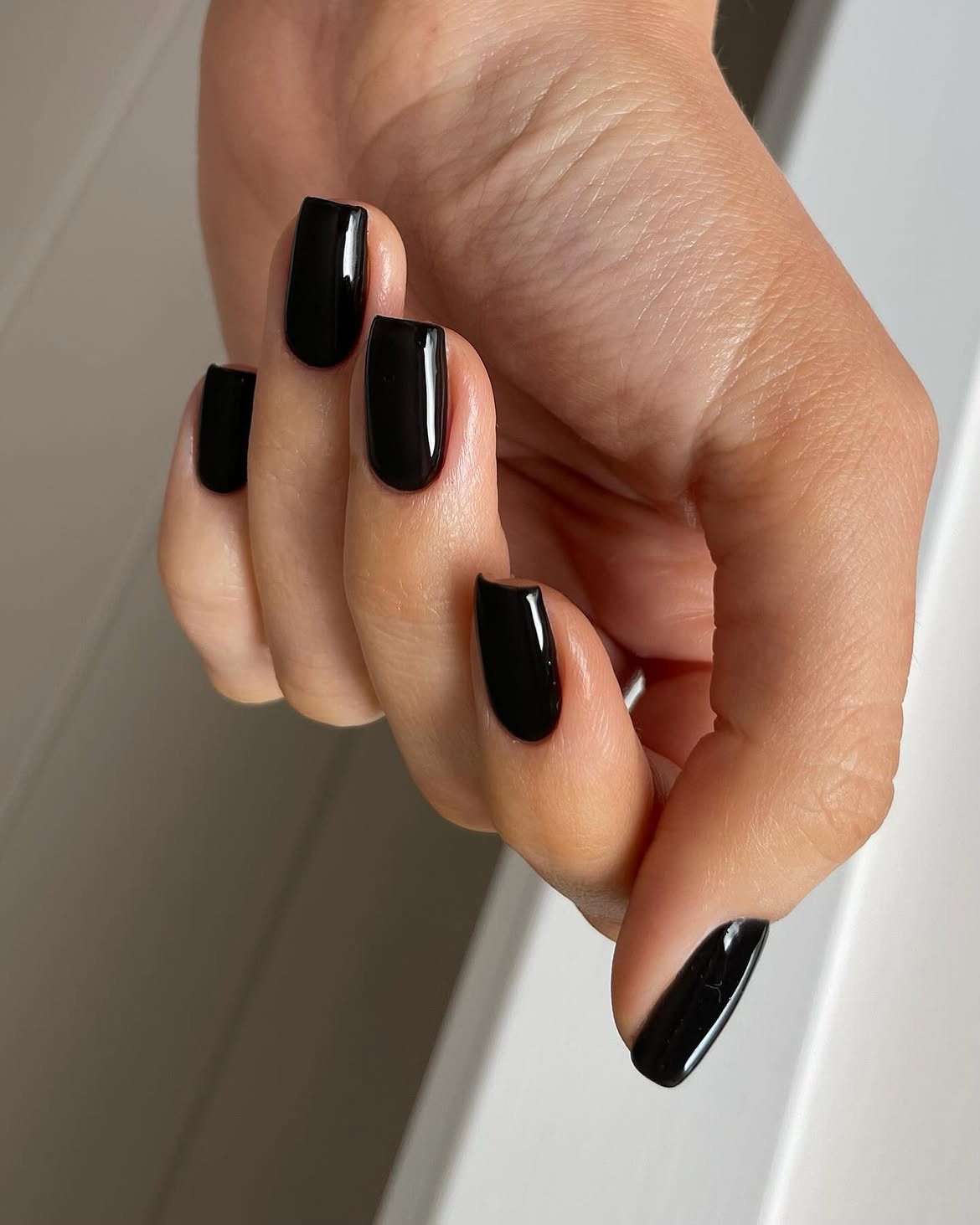 Glossy Black Square Nails
