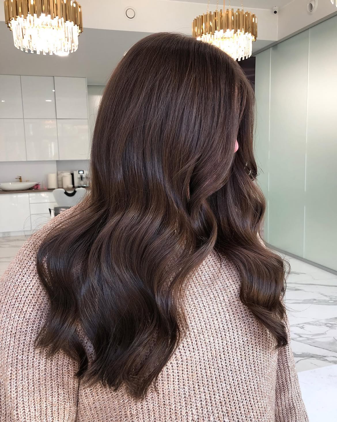 Glossy Chocolate Brown Waves With Subtle Layers