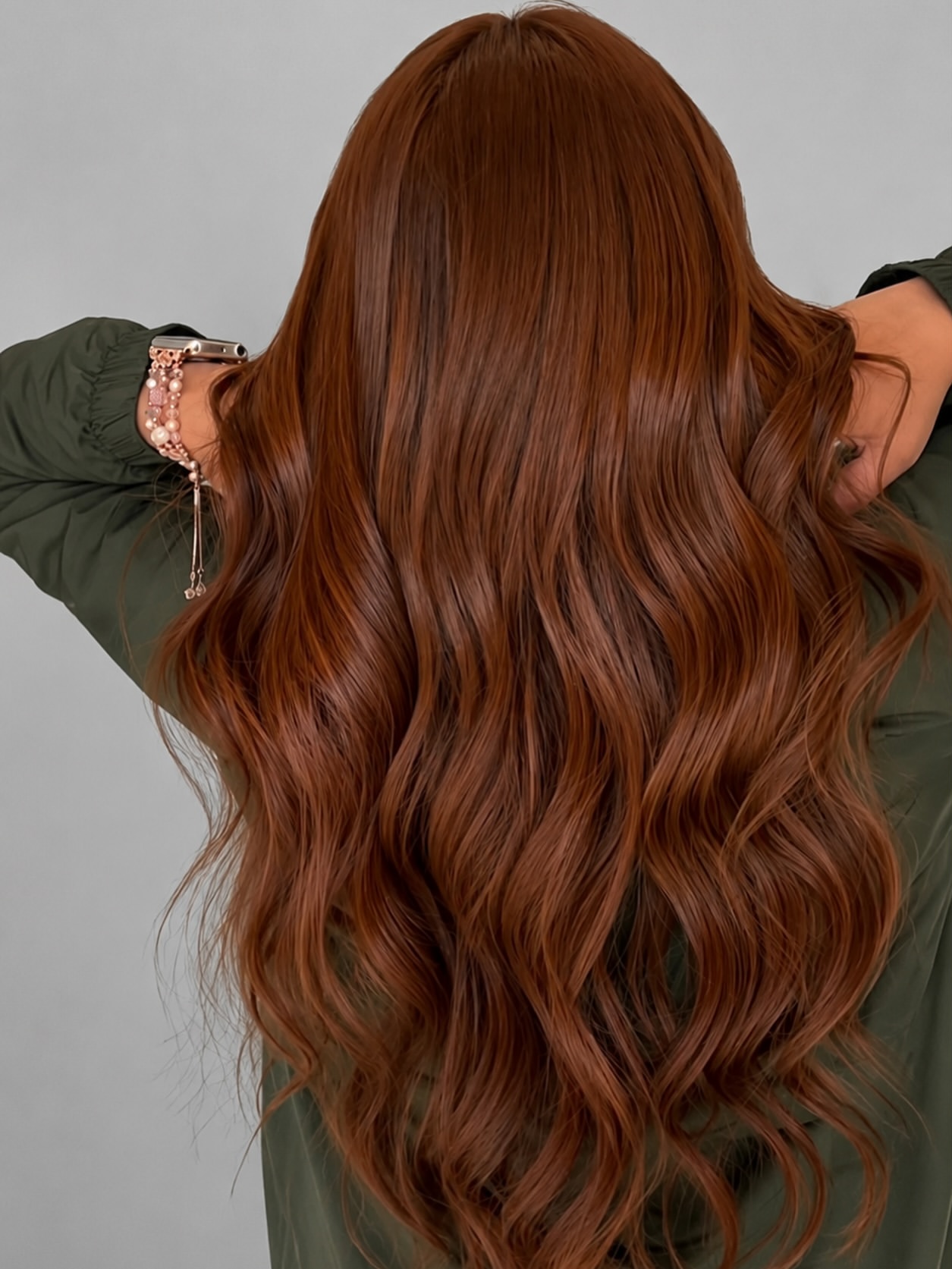 Glossy Copper Brown Waves On Long Layers