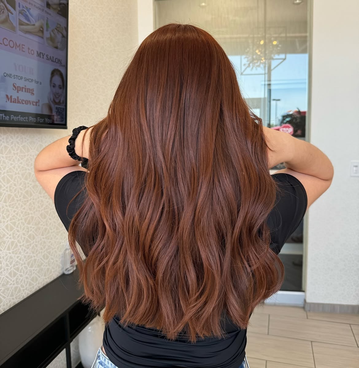 Glossy Copper Brown Waves With Long Layers
