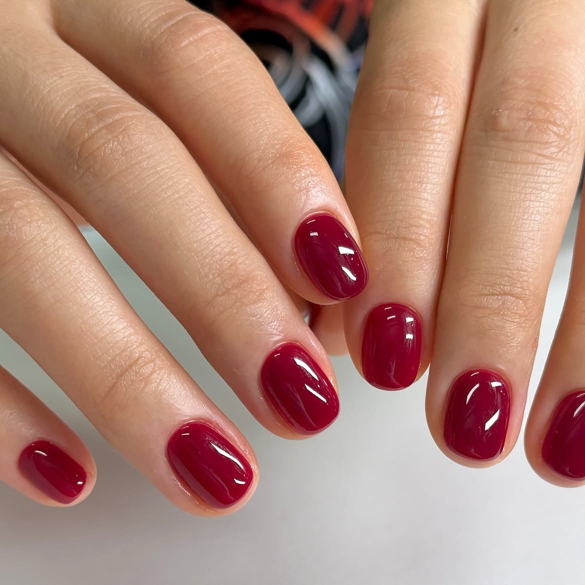Glossy Deep Burgundy Round Short Nails