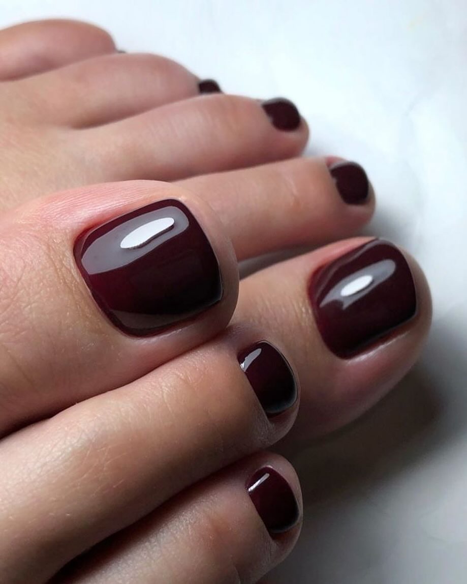 Glossy Deep Cherry Red Square Pedicure