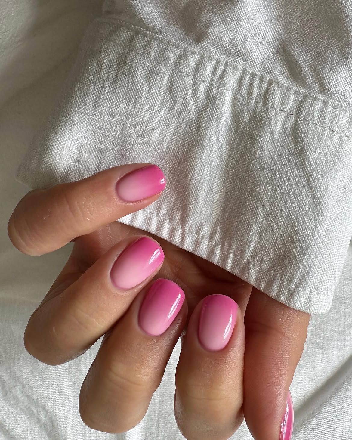 Glossy Hot Pink Gradient Short Squoval Nails