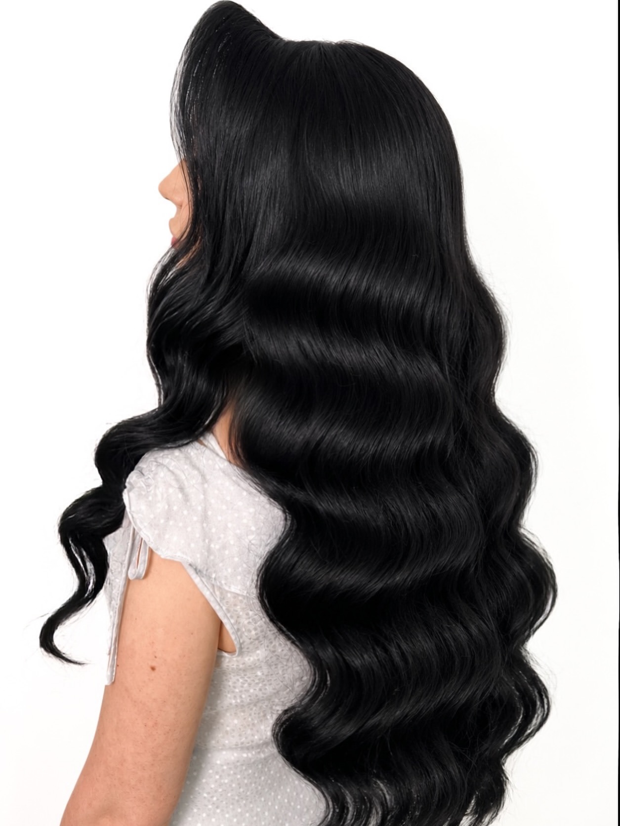 Glossy Jet Black Deep Hollywood Waves