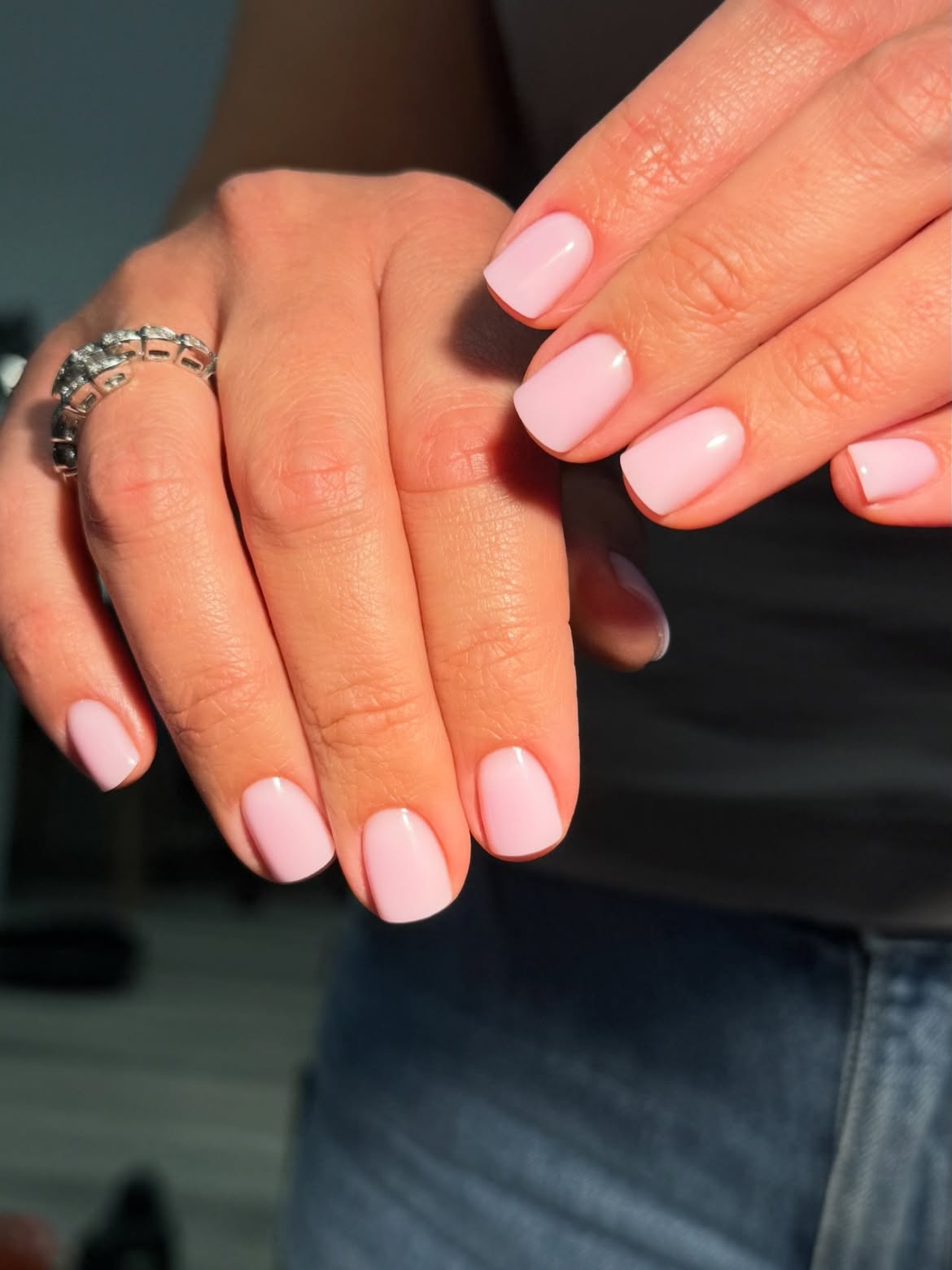 Glossy Pastel Pink Short Squoval Manicure