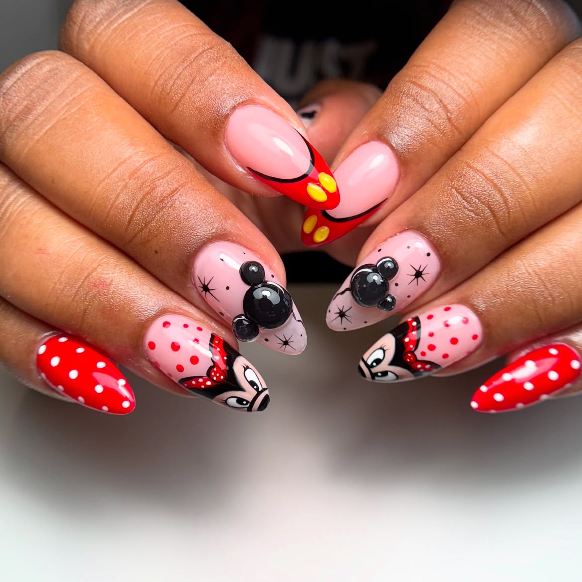 Glossy Red Minnie Mouse Inspired Character Nails