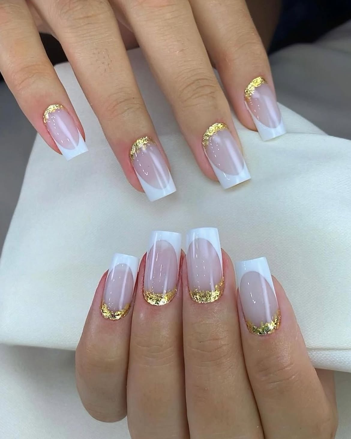 Gold Flake French Tip Square Nails