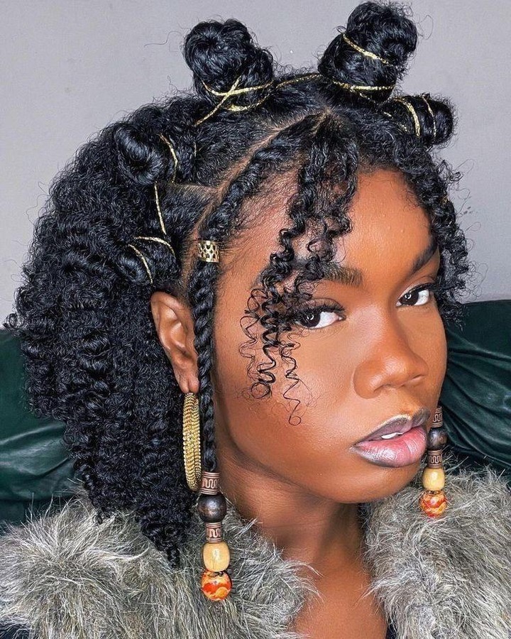 Golden Bantu Knots With Face-Framing Curls