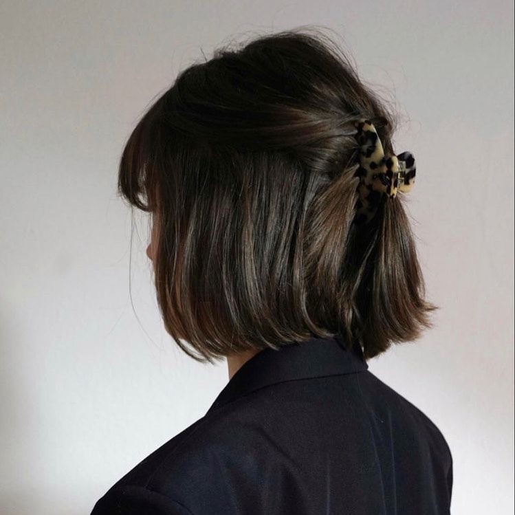 Half Up Claw Clip Bob With Wispy Bangs