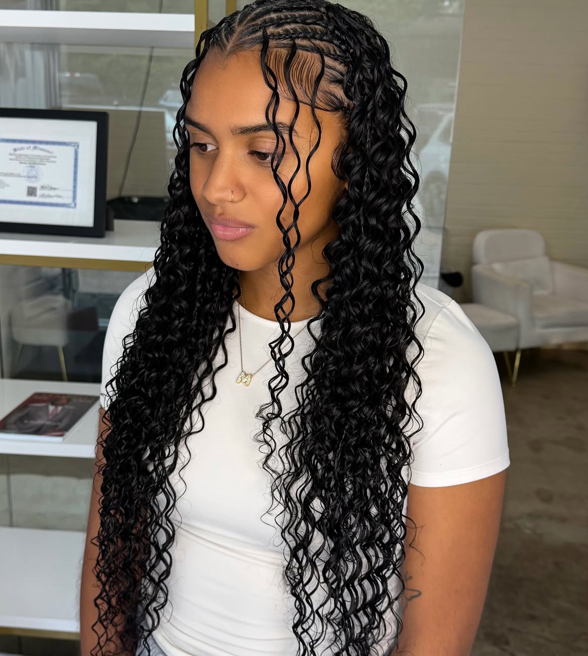 Half Up Cornrow Braids With Curly Extensions