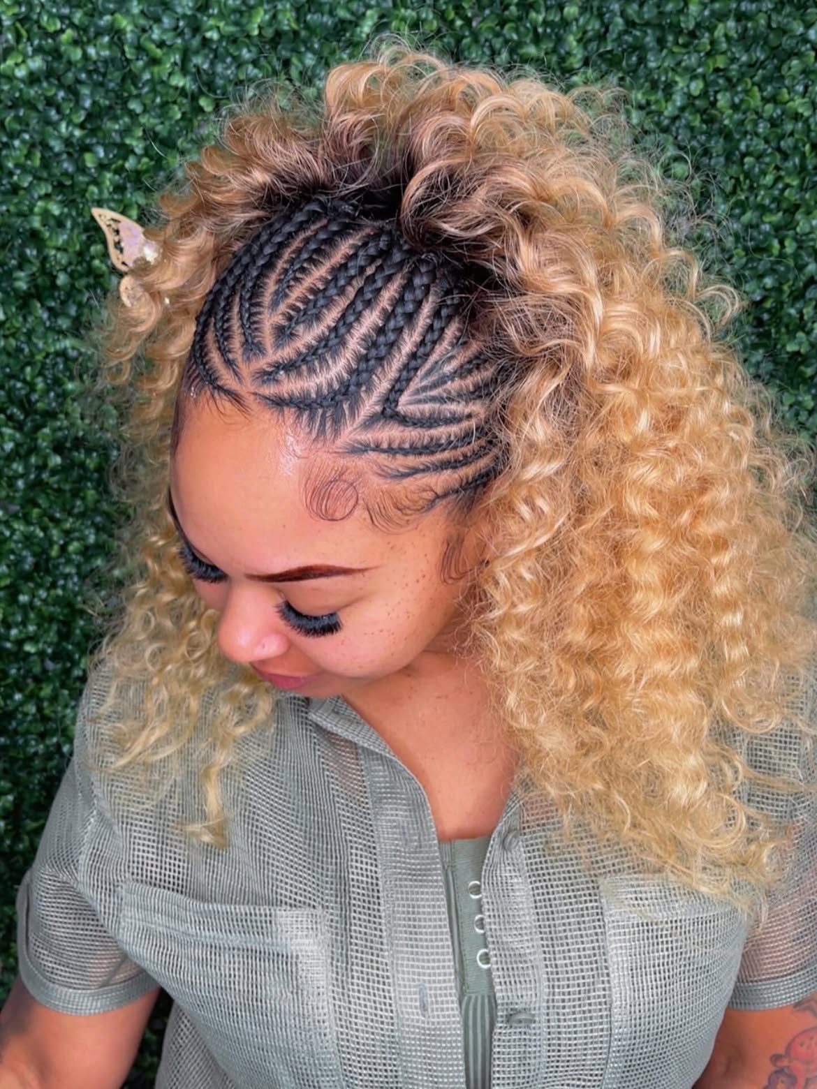 Half Up Cornrow Braids With Honey Blonde Curls