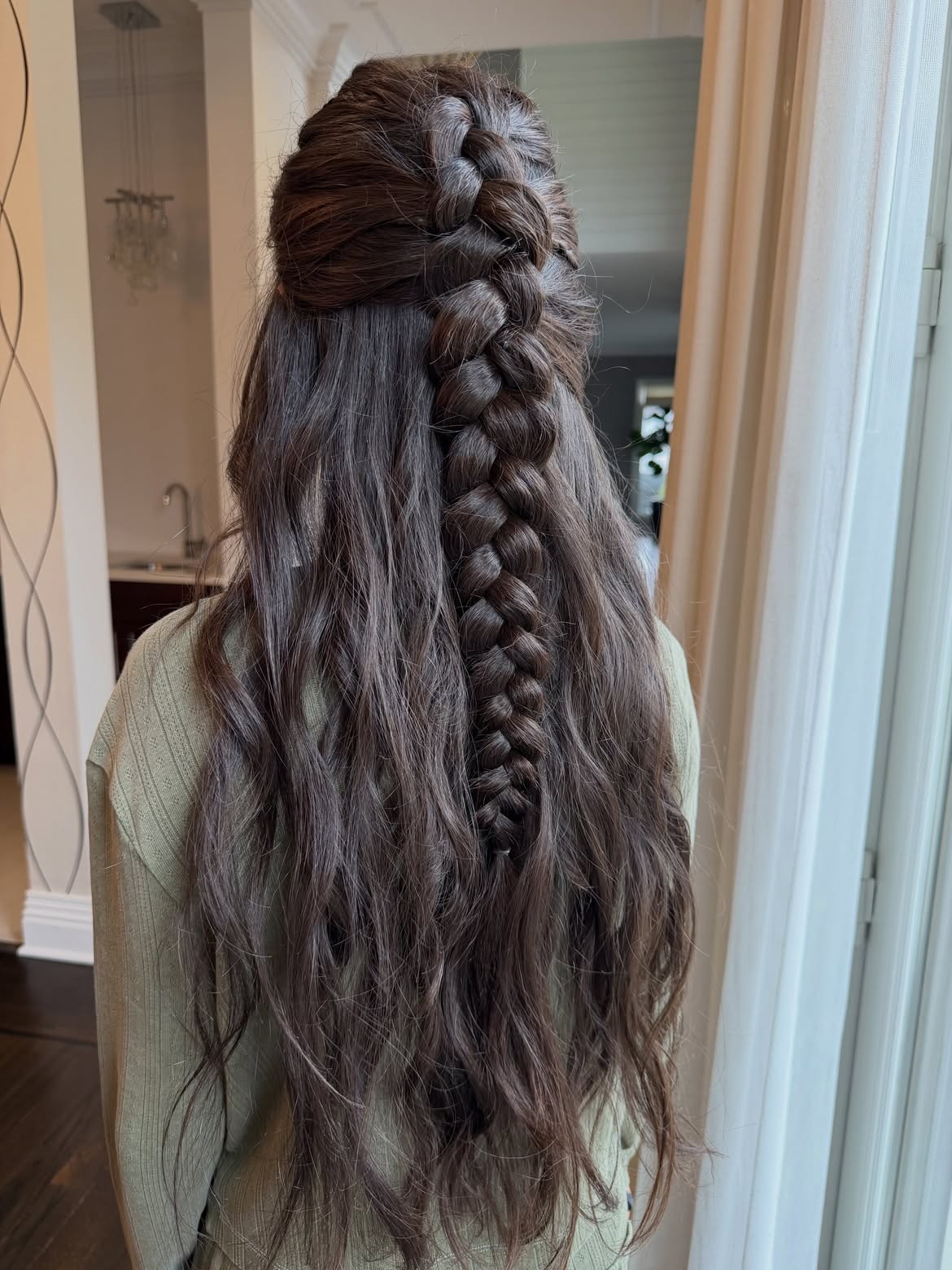 Half-Up Crown Braid With Waterfall Braid Accent