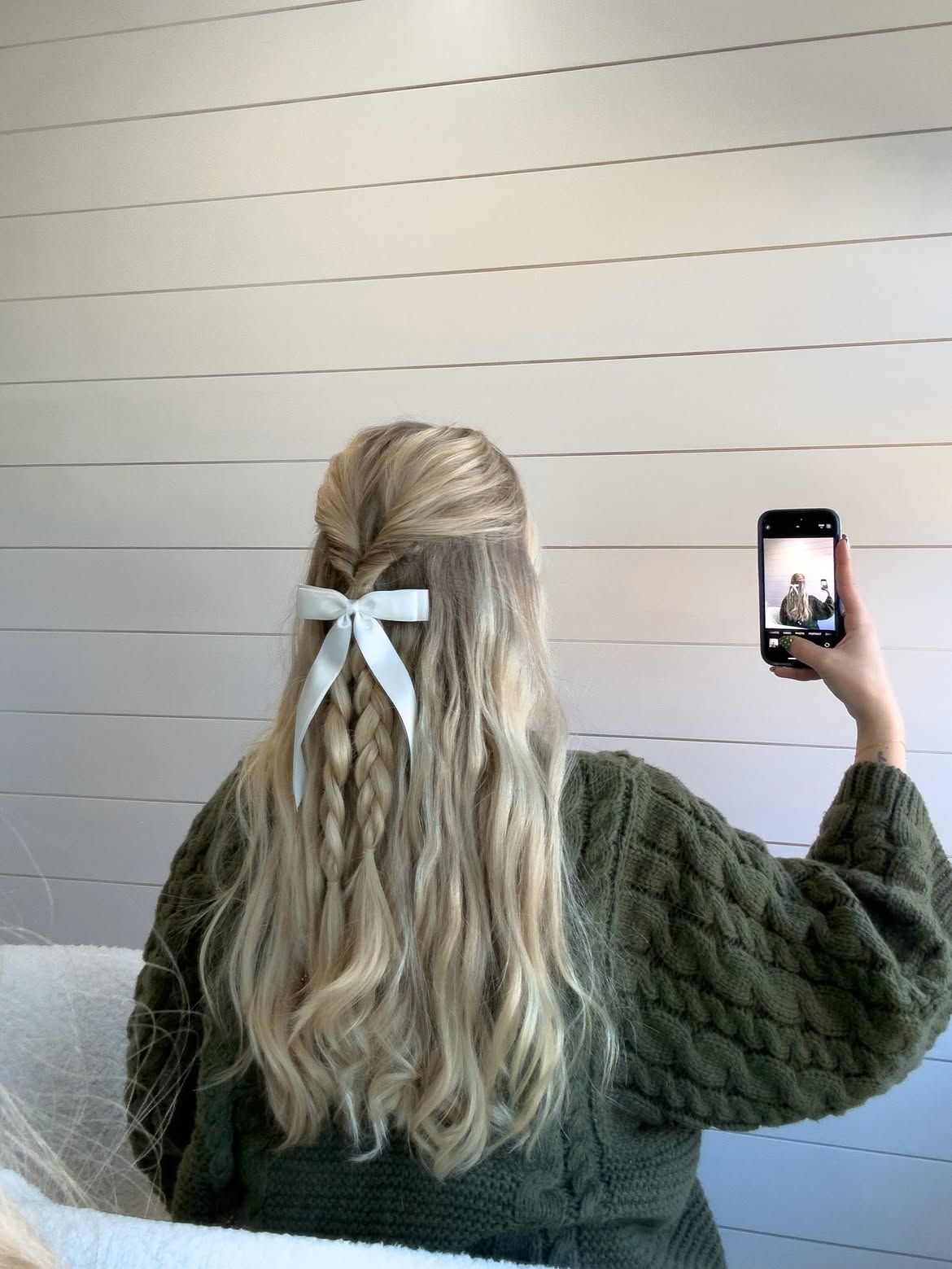 Half-Up Double Braids With Bow Accent