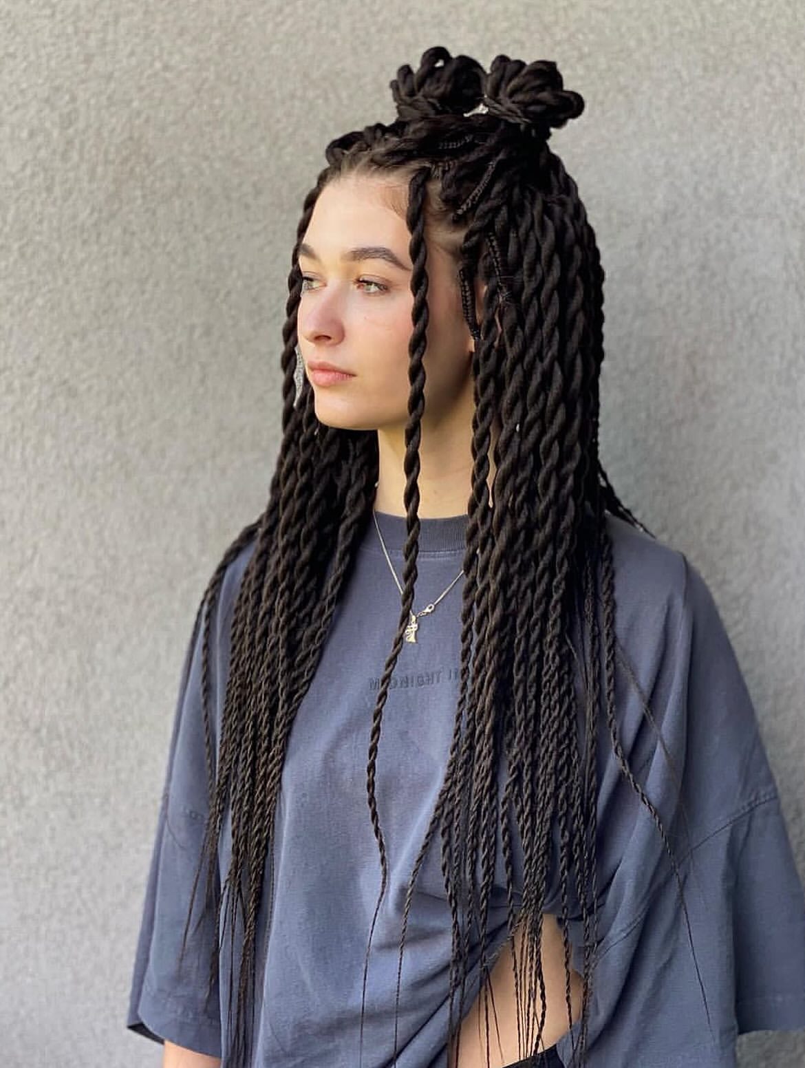 Half-Up Double Space Buns With Long Kinky Twists